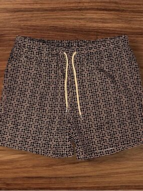 SHEIN Manfinity Men's Black & Tan Geometric Print Swim Trunks
